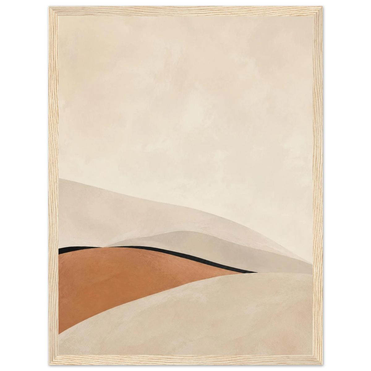 Dune Study framed abstract art print in sand and clay tones, natural wood frame, 30 x 40 cm